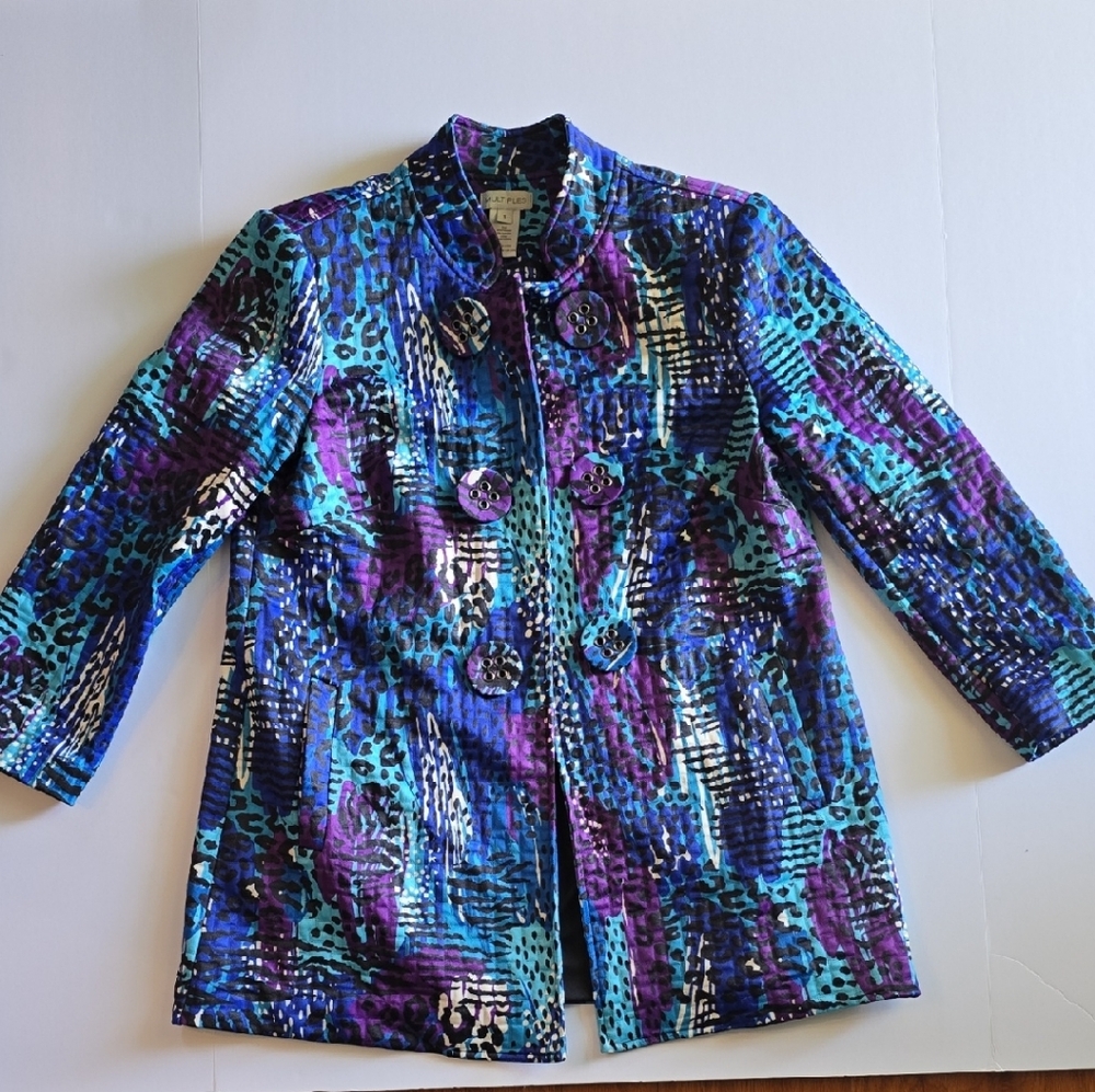 Vera Wang Lavender & Teal Quilted Button-Front Coat